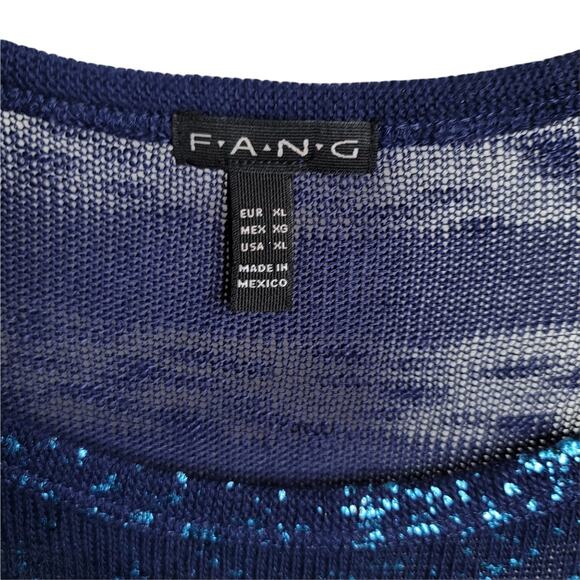 FANG Navy Shadow Striped 3/4 Sleeve Sweater, XL - Picture 2 of 10